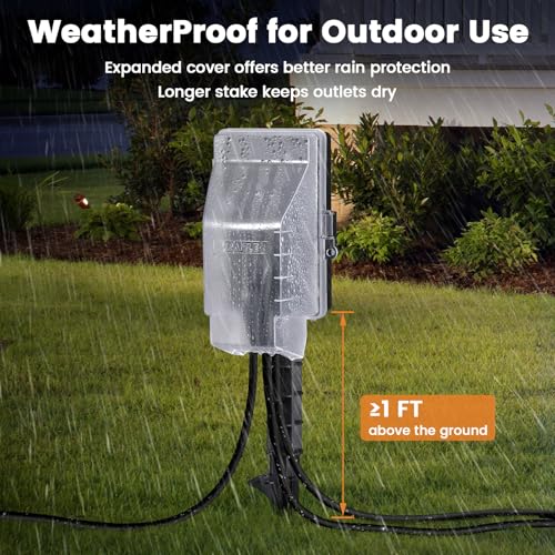 SURAIELEC Outdoor Power Stake, Dusk to Dawn Light Timer, 15FT Extension Cord Multiple Outlet, 6 Electrical Outlets Power Strip Weatherproof for Patio Light, Garden, Christmas Decoration, Outdoor Light by SURAIELEC - Image 5