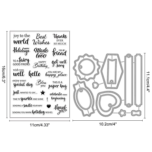 ORIGACH Sentiment Words Clear Stamp and Dies Set for DIY Scrapbooking Album Decorative Card Making, Sentiments Words 1 - Image 2