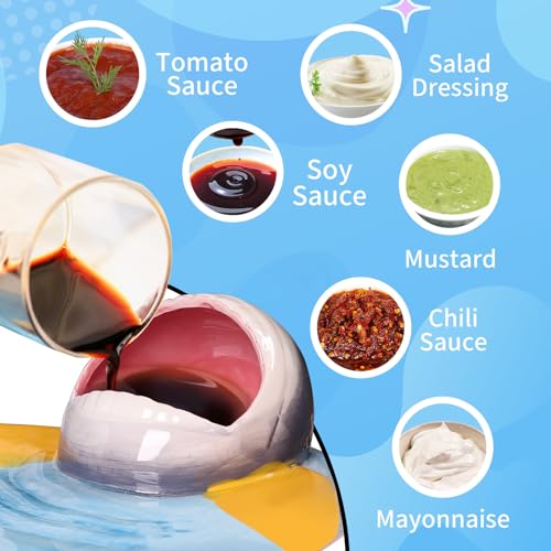 Image of Ceramic Bee Shark Taco Holder, Bee Shark Sushi Plates, Funny Handmade Kitchen Salad Plates with Dipping Sauce Bowl, Microwave /Oven /Dishwasher Safe Plate, Holiday Birthday Gifts for Sharks Party Lovers