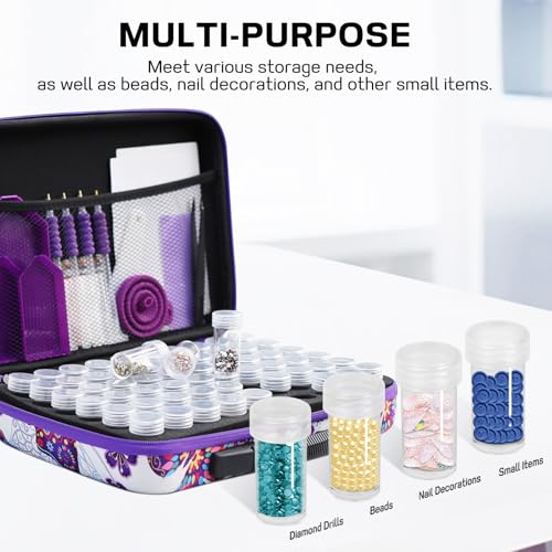 Image of ZORETCO Diamond Painting Storage Case, 60 Slots Portable Diamond Art Kits with Accessories for Craft Rhinestones & Jewelry Beads Organizer Boxes
