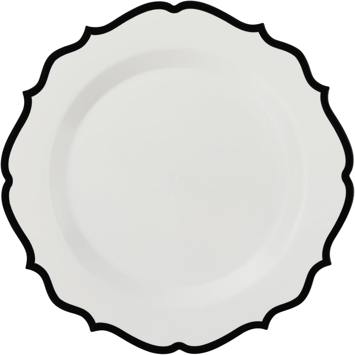 PLASTICPRO 128 Pack Elegant Disposable Plastic Plates Combo Set Bulk Pack Includes 64 Dinner Plates and 64 Salad Plates Heavy Duty Fancy Party Plates White with Black Contemporary Design