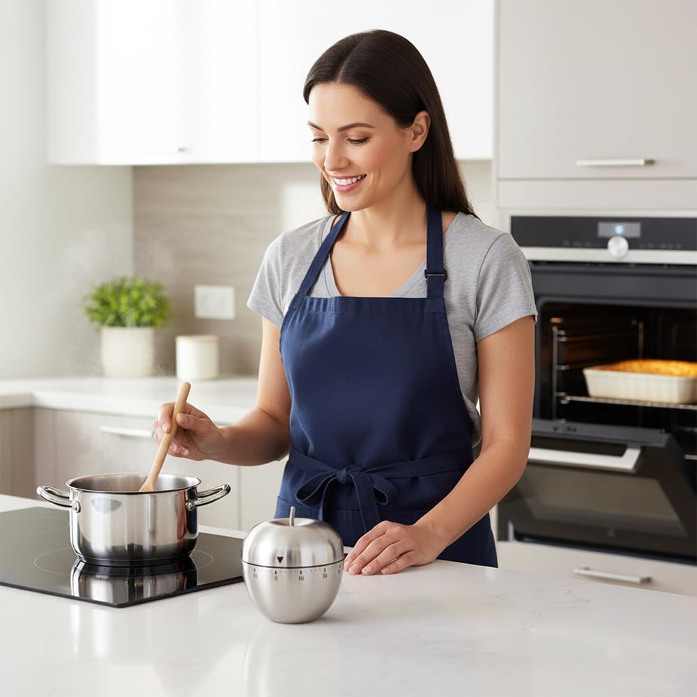 Kitchen Timer Cute Manual Stainless Steel Mechanical Rotating Alarm 60 Minutes Count Down Timer for Cooking Kitchen Baking - Apple Timer