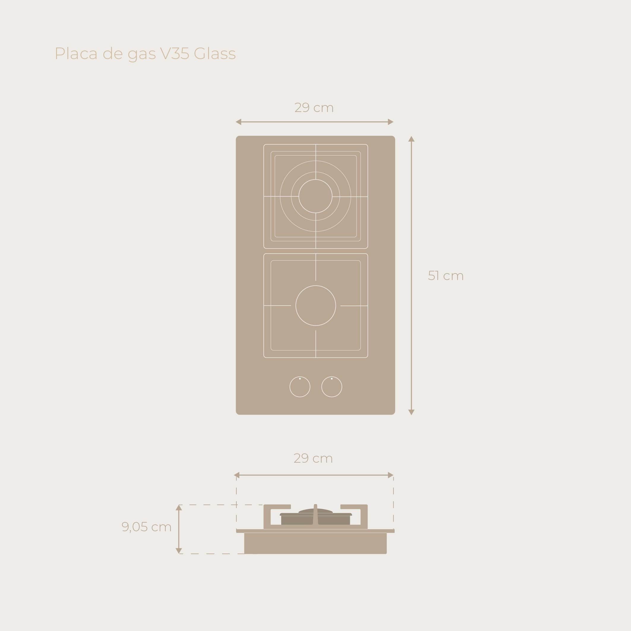 Placa de Gas EVVO V35 Glass, 2 Quemadores (Wok + Semirrápido), 3,6 kW, Cristal Templado Negro, Encendido Eléctrico, Compatible Gas Natural y Butano
