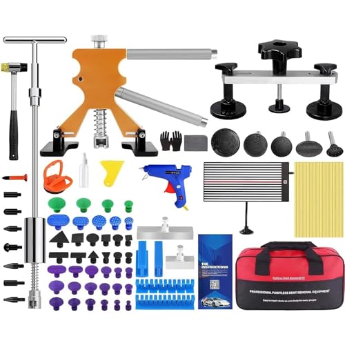 Auto Body Dent Repair Kit, Paintless Dent Removal Kit Car Dent Removal Tools Dent Puller Kit with Rubber Hammer, Bridge Puller, Hot Melt Adhesive Strip, LED Circuit Board for Auto Body Dent Removal by MilleLoom - Used condition - CA$68.66