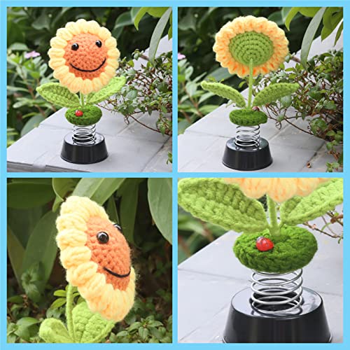 Levvohd Sunflower Car Dashboard Decorations, Dashboard Bobbleheads Knitted Flowers for Women Car Ornament Accessories (Handmade Round Eyes 1PCS) by Levvohd - Image 2