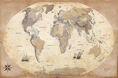 1art1 Cartes Poster Carte du Monde, Édition 2011, Style Ancien, en Anglais Affiche Murale 91x61 cm