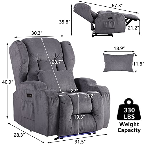 Electric Power Recliner Chair With Massage And Heat For Elderly/Adult, Fabric Home Theater Massage Sofa Chairs With Heat, Remote Control, 3 Positions, Cup Holders, Side Pockets And Usb Ports(No Lift) #TOP1