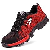 Wasnton Arbeitsschuhe S3 Damen Herren Leicht Stahlkappe Sicherheitsschuhe 200J verhindern Durchdringungskraft Schutzschuhe,Rot,41 EU