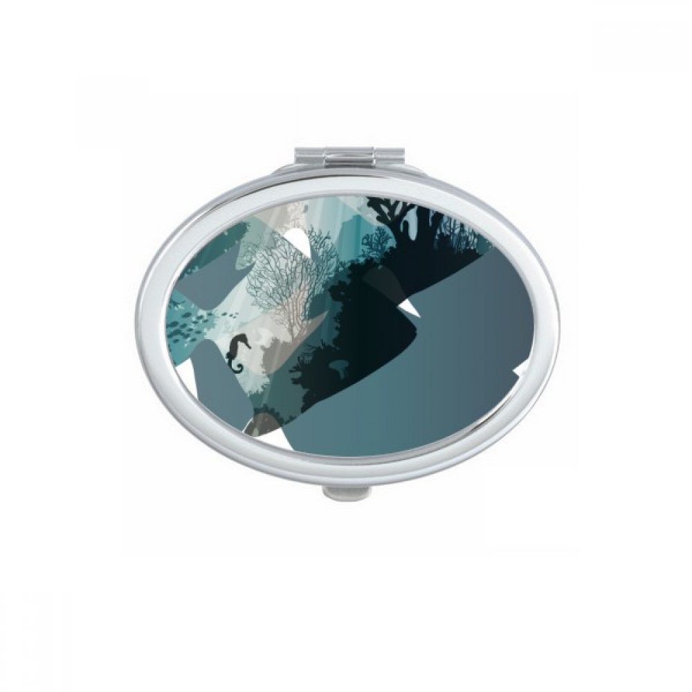 Miroir compact ovale motif nature marine pour vos retouches maquillage en terrasse