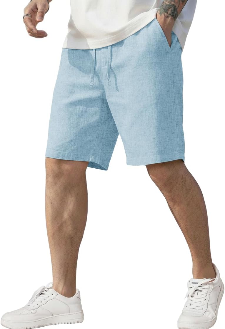 COOFANDY Men's Linen Shorts Casual Elastic Waist Drawstring Short Summer Beach Vacation Shorts