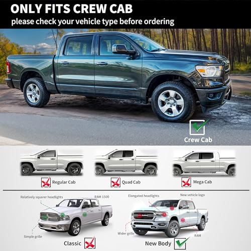 YITAMOTOR Running Boards Replacement for 2009-2018 Dodge Ram 1500 Crew Cab, 2019-2024 1500 Classic, 2010-2026 Ram 2500/3500, Black Side Steps Nerf Bar Rails by YITAMOTOR - Image 2