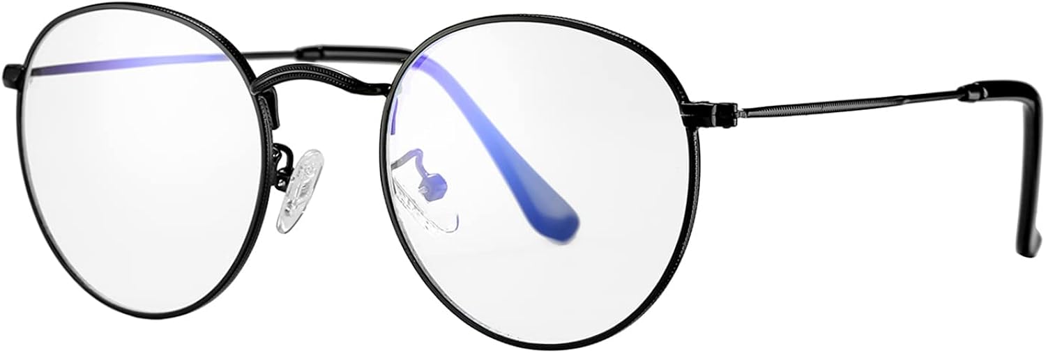 HJSTES Lentes redondos de luz azul para mujeres y hombres lentes con marco de metal con lente circular retro