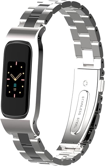 Compatible Metal Watch Band Compatible with Fitbit Luxe/Luxe SE Stainless Steel Protective Bezel Frame Case Design Wrist Strap Bracelet Replacement Luxe/Luxe SE Smart Watch Accessories