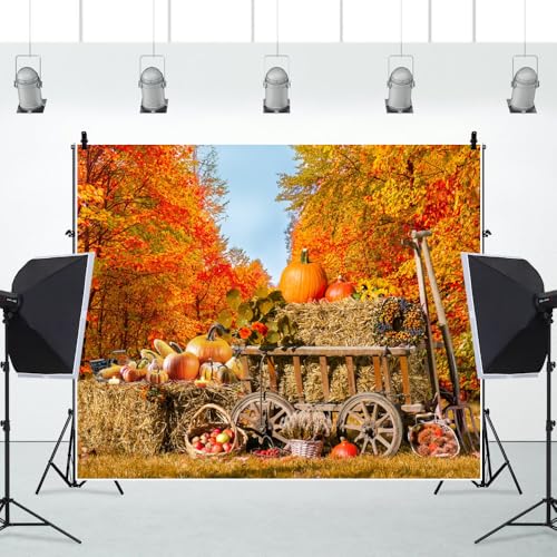 ZJRBJB 8x6ft Fall Backdrop Pumpkin Harvest Barn Banner Background by ZJRBJB - Used condition - Image 4