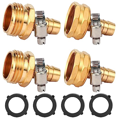 Sanpaint,Brass Garden Hose Connector Repair Mender Kit with Stainless Clamp,Fits 1/2' Water Hose...
