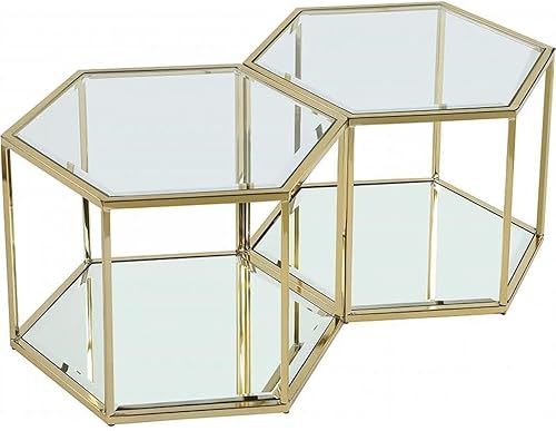 Miniatura 8 de Meridian Furniture Sei Collection Modern | Mesa de centro modular contemporánea de cristal con base de espejo, 1 pieza, cromo Cromado,Oro