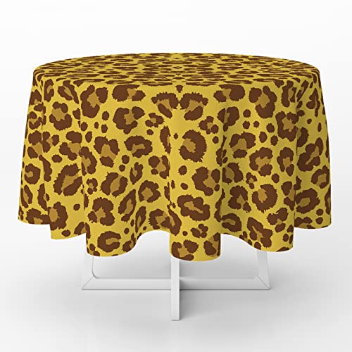 Gzbjmygs Leopard Skin Tablecloths Animal Theme Cheetah Print Round Table Covers Spotted Pattern Steamers Decorations For Kitchen Dining Room Birthday Party Supplies 53" #TOP15