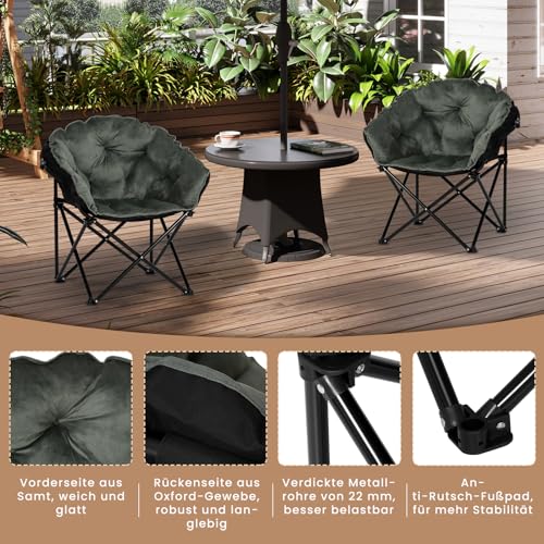 WOLTU Relaxsessel 2er Set Lehnsessel Armlehnensessel Polstersessel faltbar, Mondcahir, Campingstuhl, Sessel Wohnzimmer Schlafzimmer Balkon, aus Samt Oxford-Gewebe, mit Tragetasche, Schwarz Dunkelgrau