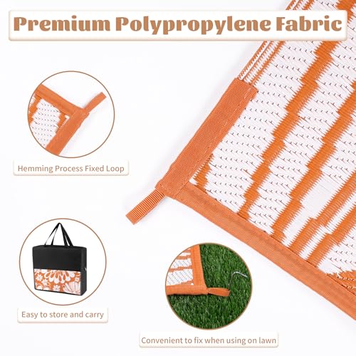 Ileading Outdoor Plastic Straw Rug 6x9ft Funny Floral Style Reversible Patio Area Rugs Waterproof Non Shedding Portable Carpets for Rv Outside Deck Pool Beach Picnic Camping (Orange) by Ileading - Image 6