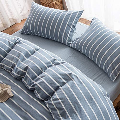 Doneus Blue Duvet Cover Queen Size - 100% Washed Cotton Duvet Cover Set Luxury Soft Comforter Cover Striped Bedding Set 3 Pieces With Zipper Closure, 1 Duvet Cover 90X90 Inches And 2 Pillow Shams #TOP1
