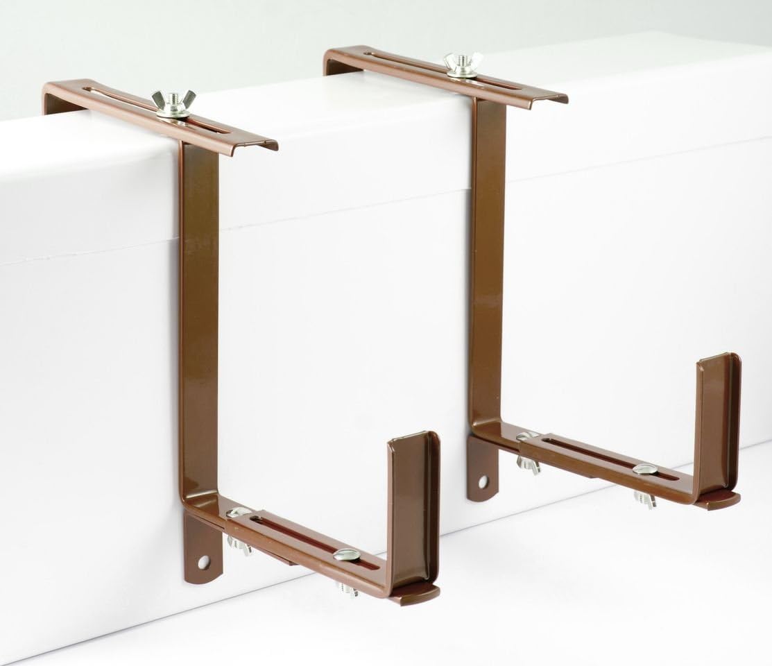 Menz Flower box holder, adjustable, 1 pair, brown, for flower boxes adjustable 14-21 cm wide, with adjustable support