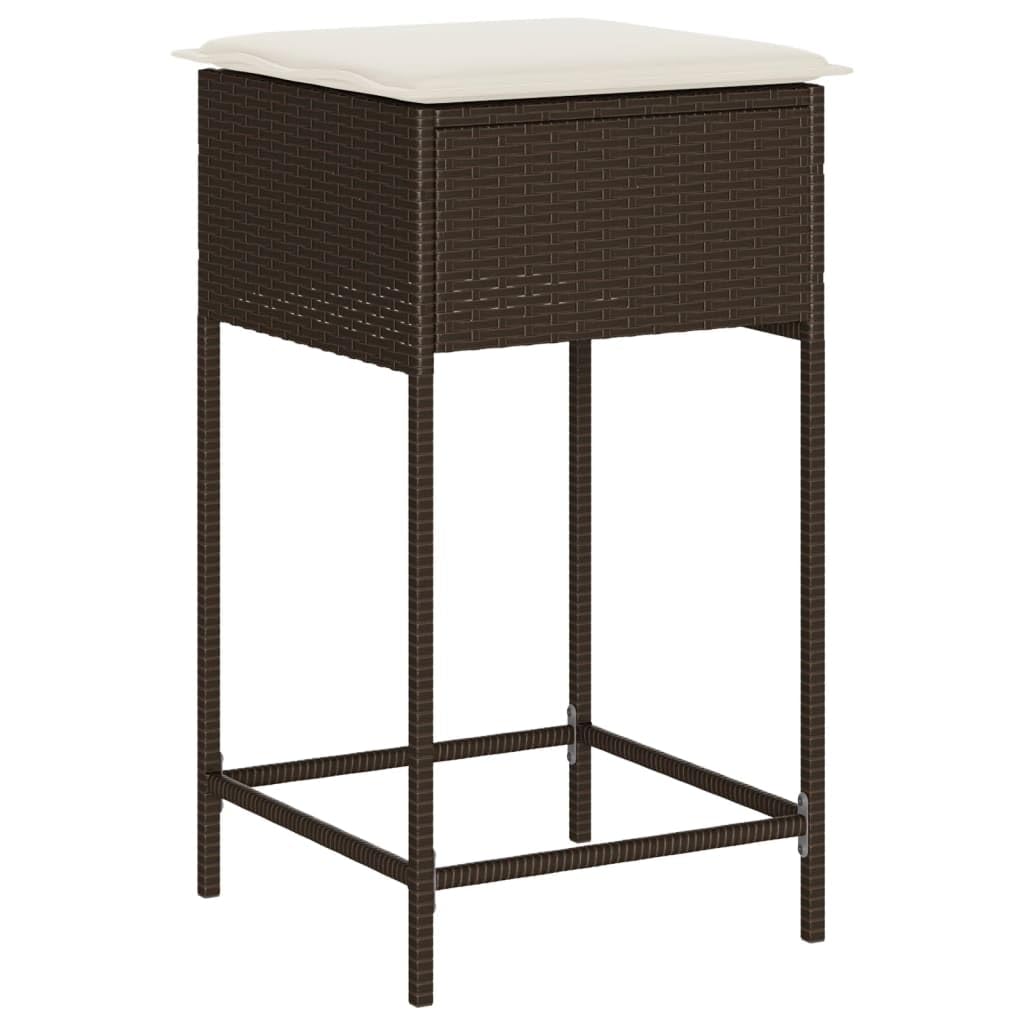 vidaXL Juego de Bar de jardín de 3 Piezas con Cojines ratán PE marrón, Mesa Alta y taburetes de Exterior, Juego de Bar, Juego de Muebles