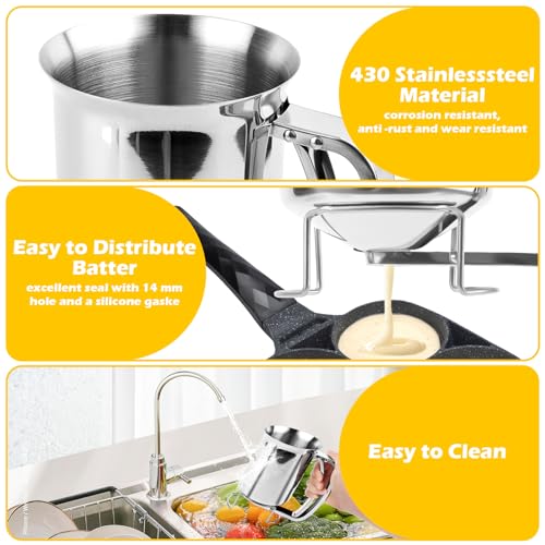 Miniatura 4 de Dosificador De Masa De 800 Ml, Dispensador De Masa De Acero Inoxidable, Porcionador De Panqueques Con Soporte, Dispensador De Masa Para Panqueques, Dosificador De Masa Manual Para Postres De