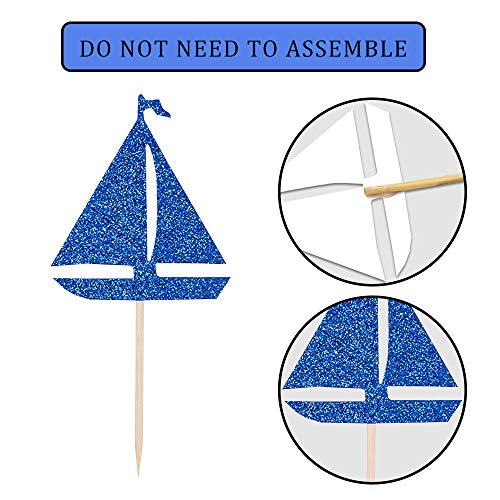 24 Pcs Nautical Theme Glitter Cupcake Picks Cupcake Toppers Food Fruit Picks For Decoration Party Favors #TOP1