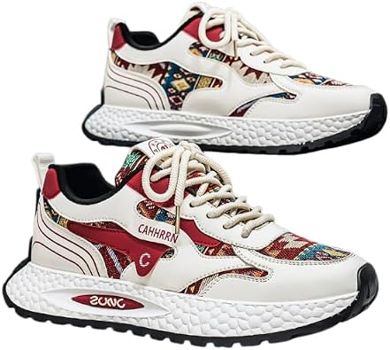 Mens Ethnic Tribal Pattern Sneakers, Breathable Lightweight Running Shoes, Non-Slip Casual Walking Shoes with Retro Design