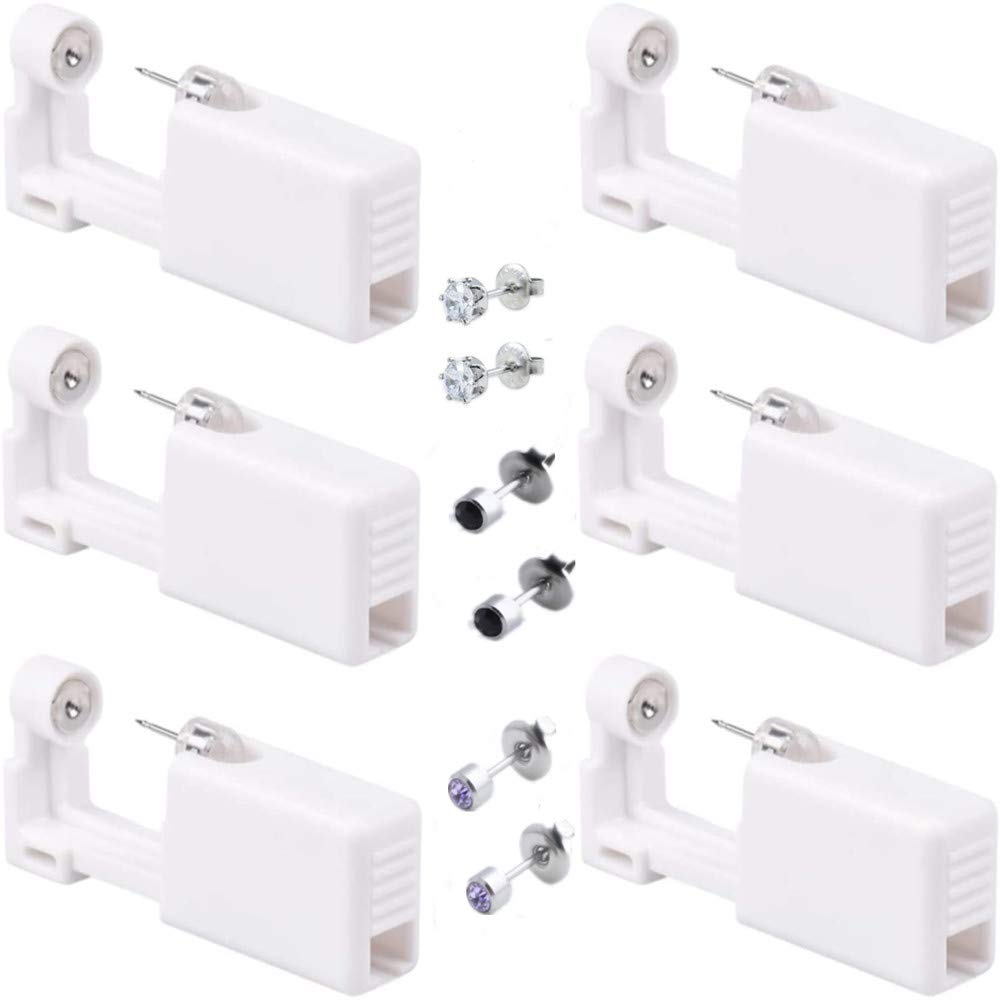 SUMPIGGER6Pcs Self Ear Piercing Gun With Ear Studs Earring Disposable Ear Stud Gun Kit Sterile No Pain Ear Piercing Gun Kit Tool