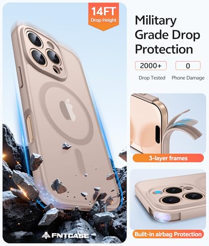 Image of FNTCASE for iPhone 16 Pro Max Case: [Compatible with Magsafe] Translucent Matte Cases with [Full Camera Protection] [Screen Protector] Military Grade Shockproof Protective Phone Cover - Desert Gold