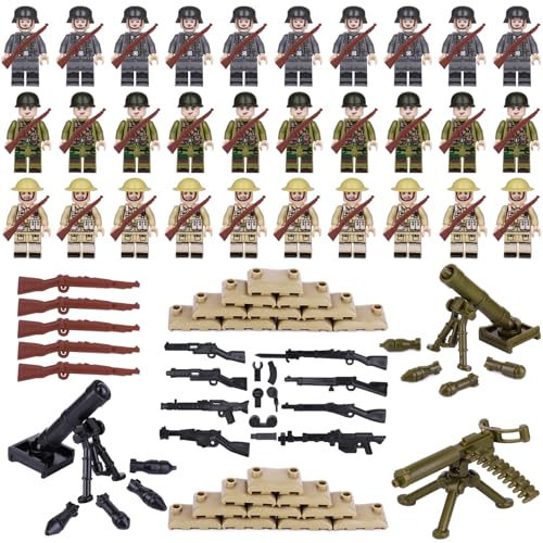Waffen Militär Set für Figuren, 30 Mini Soldaten Figuren WW2 Armee Waffen Spielzeug Set Army Soldaten WW2 Military Kit Toy Soldiers Geschenke Weihnachten, Kleinigkeiten für Adventskalender Füllung