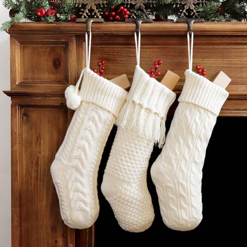 LimBridge-Christmas-Stockings-Cable-Knit-3-Pack-18-inches-White-Large-Size-Knitted-Stockings-Rustic-Christmas-Ornaments-Farmhouse-Boho-Style-Stocking-Decorations-for-Family-Holiday-Season-Decor LimBridge Christmas Stockings Cable Knit 3 Pack 18 inches White Large Size Knitted Stockings Rustic Christmas Ornaments Farmhouse Boho Style Stocking Decorations for Family Holiday Season Decor