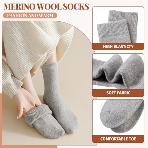 Image of Velice Wool Socks for Women Merino Wool Boot Hiking Thick Thermal Warm Winter Crew Cushion Cozy Work Socks 5 Pairs