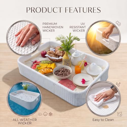 Image of BRISHI Luxury Floating Serving Tray | Swimming Pool Floats for Adults for Sandbars, Spas, Bath, and Parties | Floating Tray for Pool Serving Drinks, Brunch, Food on The Water (White).