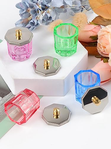 TOROKOM 4 Colors Dappen Dish for Acrylic Nails, Glass Crystal Acrylic Powder Holder with Lid Nail Art Acrylic Liquid Cups Nail Crystal Bowl Glassware Tools for Nail Art Manicure - Thumbnail 6