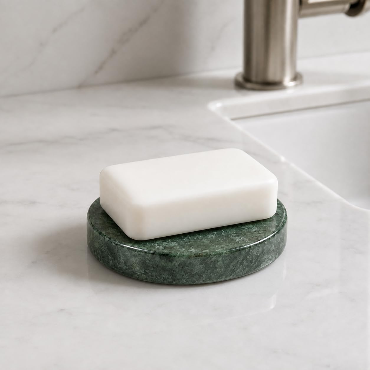 Marble Soap Dish: 3.9" Round Soap Dish for Bathroom