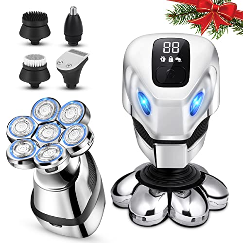 Head Shaver for Bald Men, Upgrade 7 Heads 7D Electric Shaver for Men 5 in 1 Electric Razor Bald Head Shaver Grooming Kit Waterproof Cordless and Rechargeable