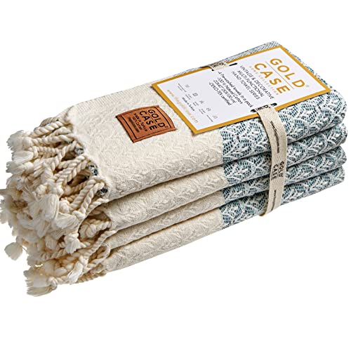 Helen Original Turkish Hand Towels By Gold Case - Set Of 4-20X40 100% Cotton Decorative Towel - Bathroom And Kitchen Peshtemal For Hand, Face, Hair, Spa, Yoga, Gym, Tea And Dishcloth, Aqua #TOP16