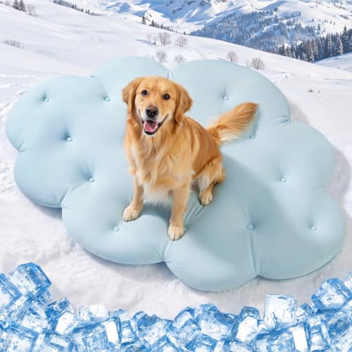 Tivray Dog Cooling Mat, 53'' × 40'' Large, Q-Max>0.5 Self-Cooling Mat for Dog, (Cool & Warm) Double-Sided Pet Cool Pads for Summer, Crate, Kennel, Machine Washable, Cat Cool Bed, Non-Gel, Sky Blue