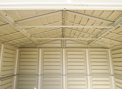 Duramax 0638801402145 Woodbridge Plus 10.5 X 8 Plastic Garden Shed With Foundation Kit & Fixed Window-Ivory & Brown-15 Years Warranty, 10X8, Brown & Ivory #TOP6