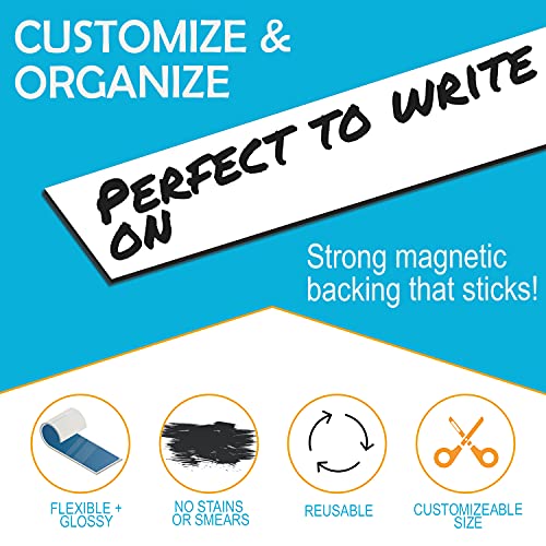 Houseables Dry Erase Labels, Magnetic Roll, Magnet Strip, Glossy White, 2 Inch Wide X 10 Ft Long, Write On Labels, Wipe Off, Magnetically Receptive Whiteboard Sheet, Business Filing Cabinet Magnets #TOP2