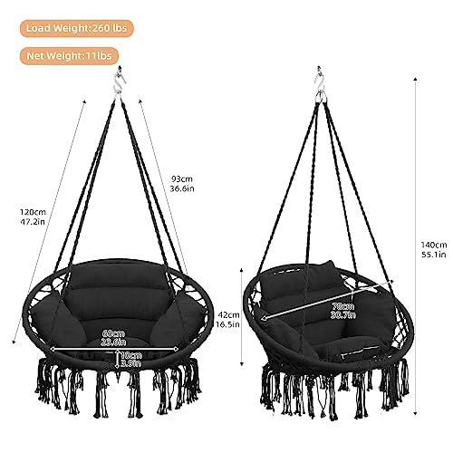Goutime Hammock Chair With Hanging Hardware Kit And Back Cushions,Macrame Boho Swing Chairs For Indoor,Outdoor,Bedroom,Patio,100Kg Capacity thumb #3