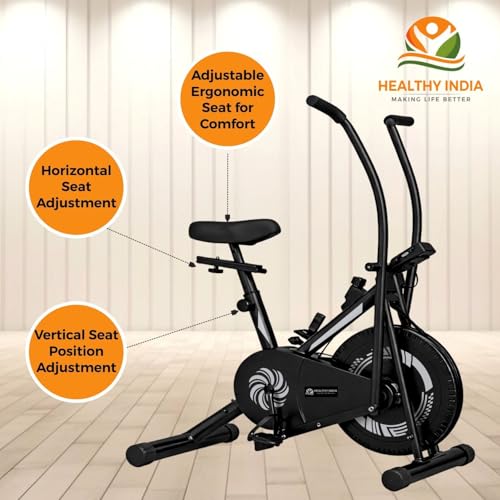 Image of Fitness Exercise Bike with Moving Handles | 8 Level Resistance Cardio Workout Cycle | Stationary Dual Action Home Gym Equipment for Full Body Training (Grey and Black)