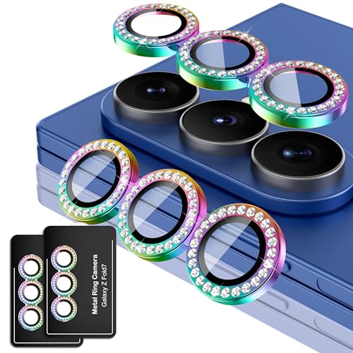 Casetego for Galaxy Z Fold 7 Camera Lens Protector,9H Hardness,Scratch Resistant,Ultra-thin Tempered Glass,Metal Individual Camera Cover for Samsung Galaxy Z Fold 7,Case Friendly,Shiny Colorful-2 Set