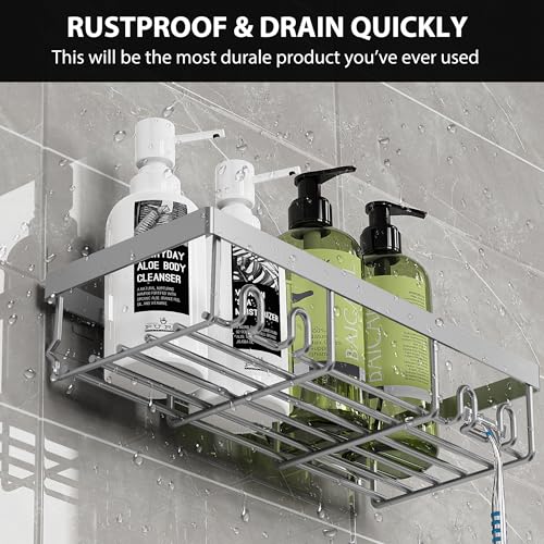 Image of Moforoco Shower Caddy Shelf Organizer Rack, Self Adhesive Black Bathroom Shelves Basket, Home Farmhouse Wall Inside Organization and Storage Decor Rv Accessories, First Camper Apartment Essentials