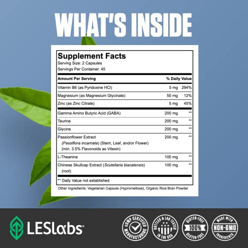 LES Labs GABA Health – Calm Mind & Relaxation, Stress Relief, Neurotransmitter Support & Deep Sleep – GABA, Taurine, Passionflower, Skullcap, L-Theanine & Magnesium – Non-GMO Supplement – 90 Capsules - Image 5