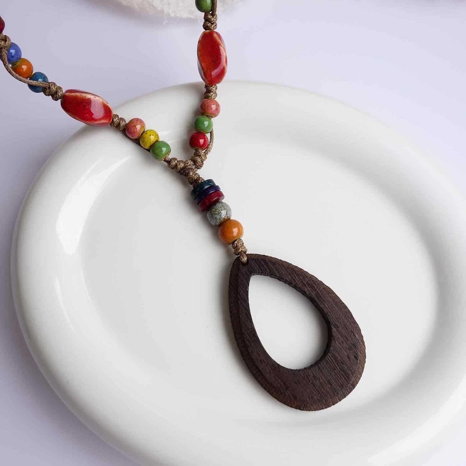 Boho Style Colorful Ceramic Bead Strand Necklace Adjustable Bohemian Jewelry Gift for Women, Fashion Clothing Matching Necklace - Image 3