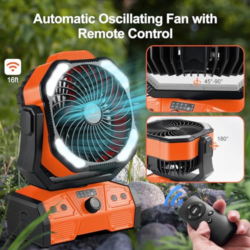 Odoland 40000mAh Camping Fan with Lantern, Battery Operated Oscillating Fan - image 6