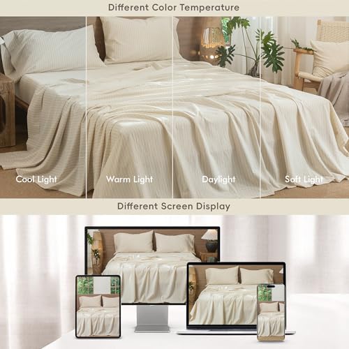 MooMee Striped Sheet Set 100% Washed Cotton Linen Like King by MooMee - Used condition - Image 7